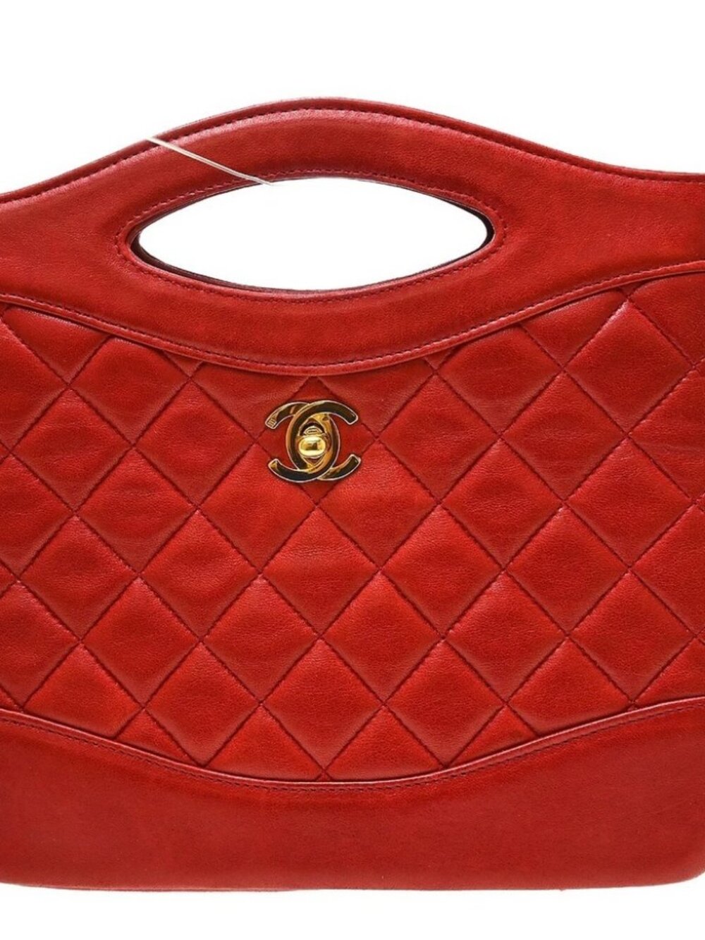 Chanel Red Lambskin 2way Chain Tote Handbag